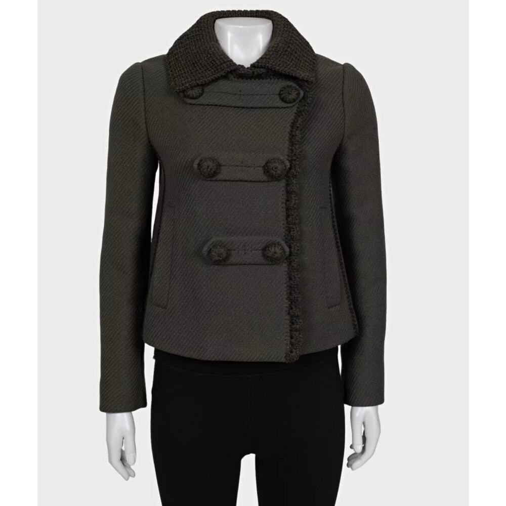 Prada Vintage Green Wool Knit-Detail Double-Breasted Jacket Sz.40/S